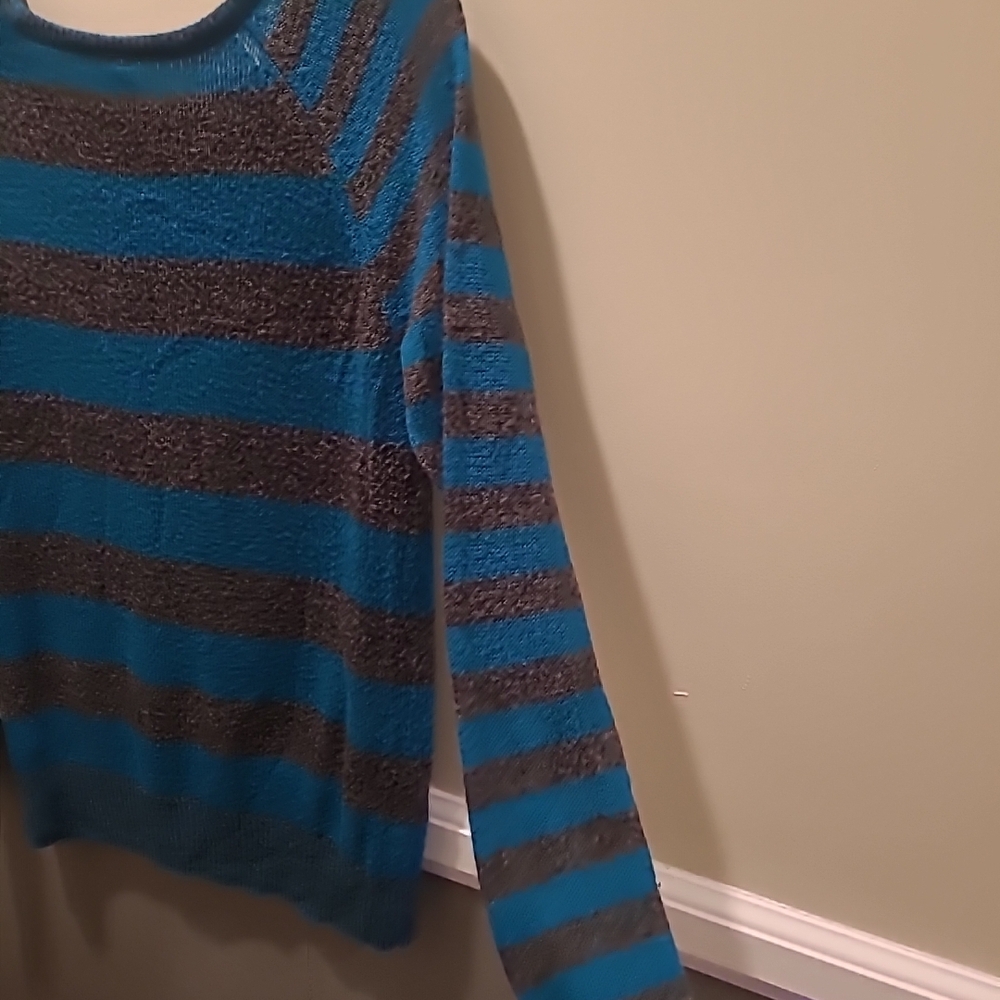 Vintage Aéropostale Womens Knit Sweater Gray/Teal XL L/S Scoop Neck - Picture 14 of 14